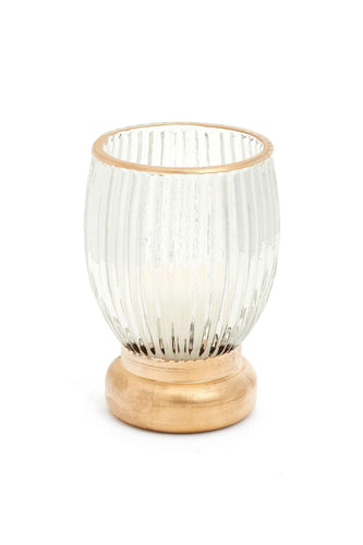 Ribbed Glass Vase with Gold Rim