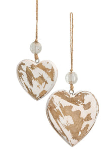 Whitewash Wood Heart Ornaments