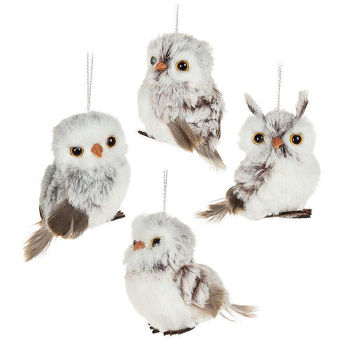 Small Fluffy Brown & White Owl Ornament