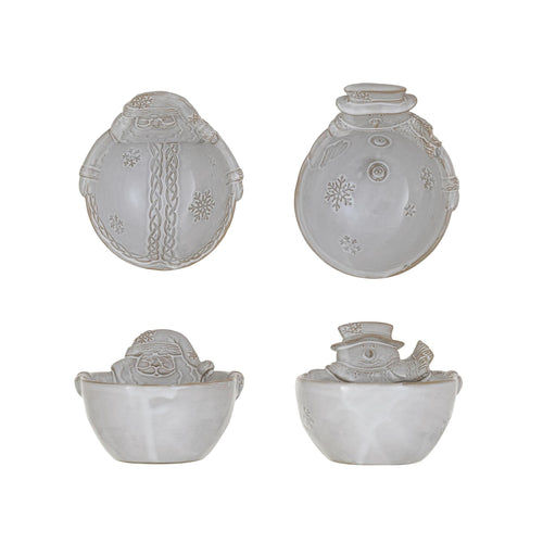 Santa & Snowman Stoneware Shaped Bowls