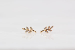 Tiny Crystal Leaf Studs