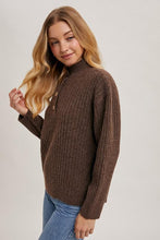 Load image into Gallery viewer, Mocha Henley Front Button Sweater