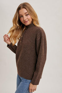 Mocha Henley Front Button Sweater