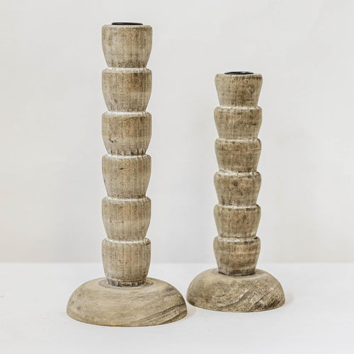 Ribbed Wooden Candle Sticks