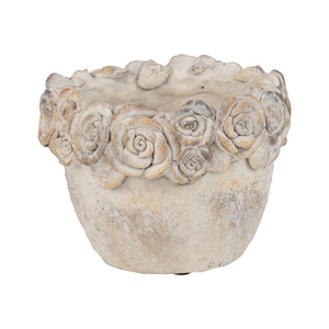 Floral Rim Molded Cement Antique Finish Pots