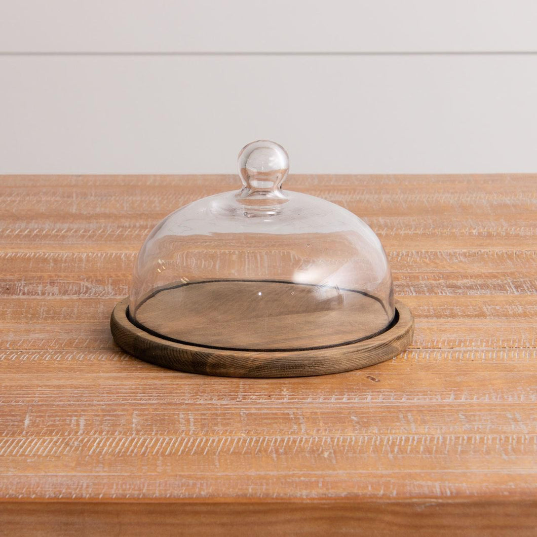 Short Glass Cloche with Wood Base