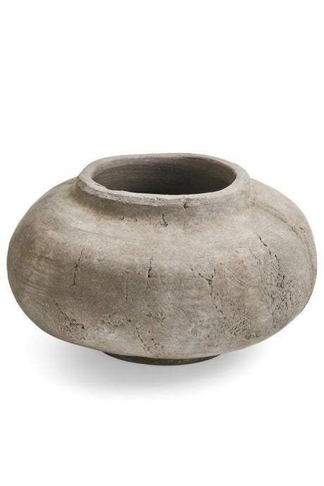 Low Round Greige Wash Terracotta Vase
