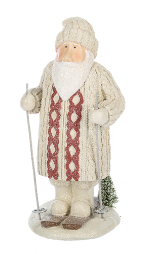 Tan Coat Santa with Skis