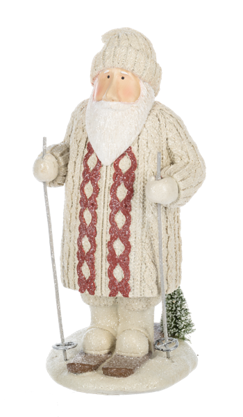 Tan Coat Santa with Skis
