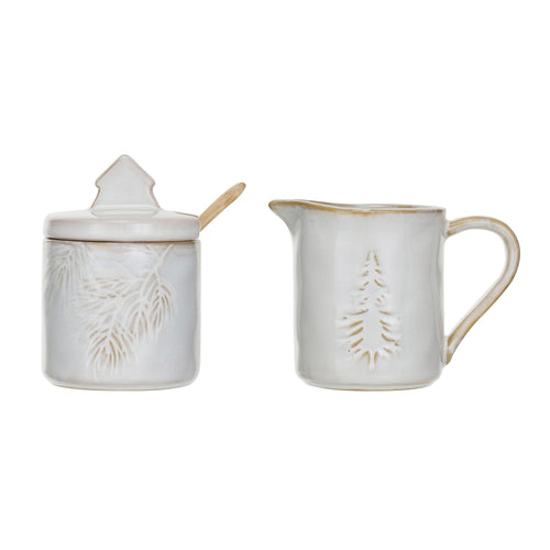 Stoneware Holiday Sugar & Creamer