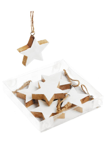 White Wood Stars Set of 6