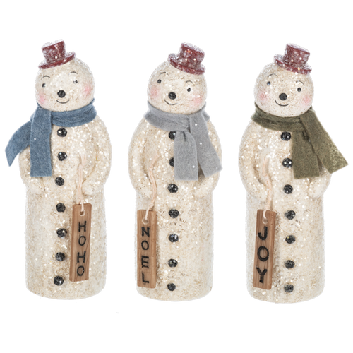 Vintage Inspired Snowman Figurines Holding Signs
