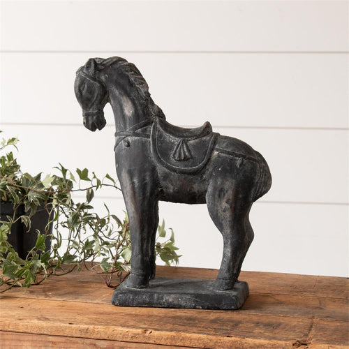 Black Distressed Cement Horse