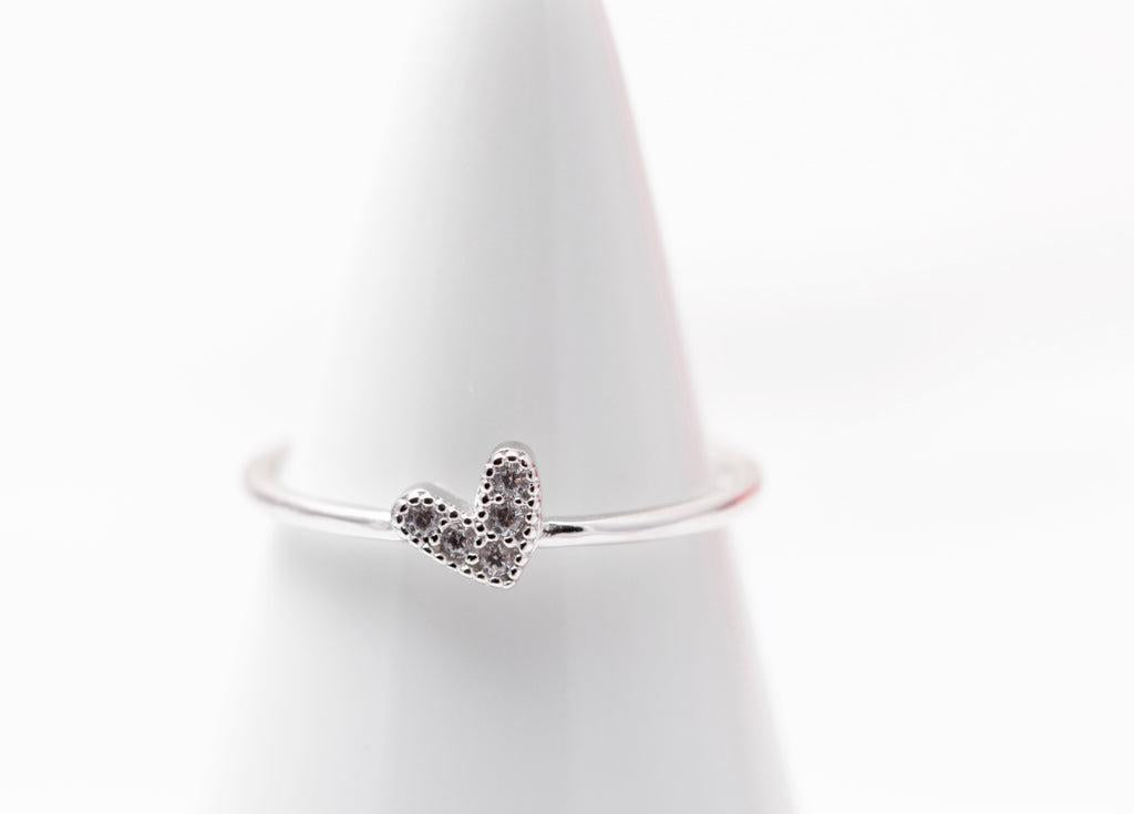 Silver Petite Crystal Heart Ring