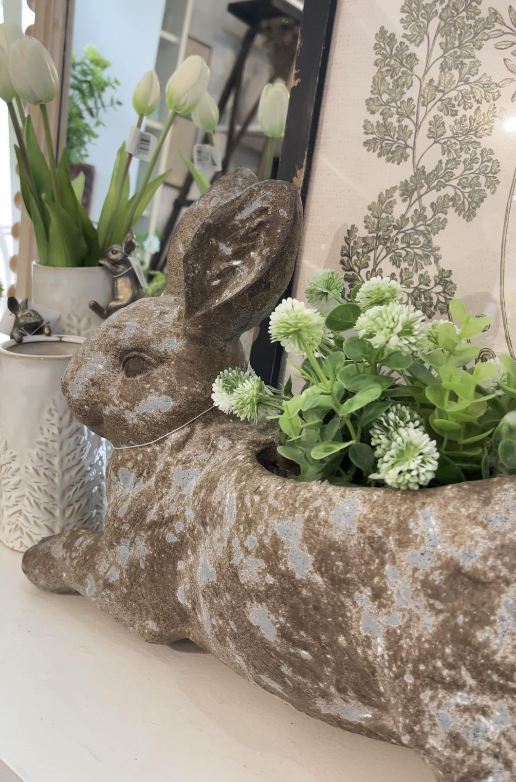 Weathered Cement Bunny Planter