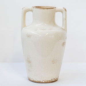 Tall Glazed Cream Handle Vase