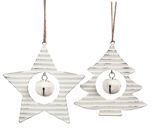 White Tree & Star Jingle Bell Ornaments