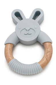 Grey Bunny Silicone + Wood Teething Ring