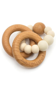 Beige Bubble Silicone + Wood Rattle